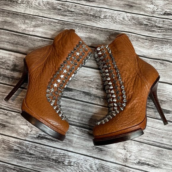 Jeffrey Campbell Handmade Leather Spike Stiletto Booties Warm Cognac Brown 6 - Picture 4 of 12